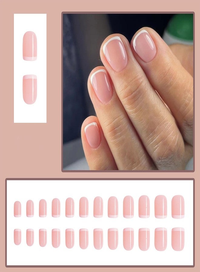NICENEEDED 24 PCS French Nude Press On Nails, Short Square False Nails with Gel, Plain Plastic Full Cover Artificial Fingernails for Women Manicure Art DIY - Image 3